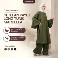 Setelan Long Tunik Payet Marbella Silk Baju Wanita Setcel Celana Panjang Outfit Elegan Mewah