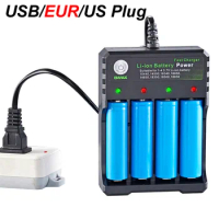 USB/EUR/US AC 110V-220V 18650 Battery Charger 4 Slots For 0440 14500 16340 16650 14650 18350 18500 Charging 3.7V Rechargeable