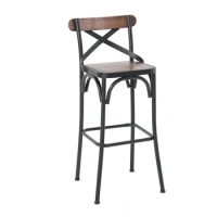 American Style Iron Solid Wood Bar Stool With Backrest High Chair Bar Chair Bar Chair Cashier Chair High Stool