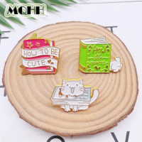 Cartoon Animal Cat Book Enamel Pins Color Learning Books Letter HOW TO BE CUTE Alloy Brooch Badge Sweet Jewelry Gift For Friends