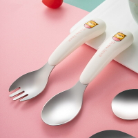 304不銹鋼兒童叉勺套裝嬰兒輔食勺子寶寶訓練叉子飯勺