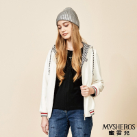 【MYSHEROS蜜雪兒】羊毛抽繩胸飾拼接連帽外套-白