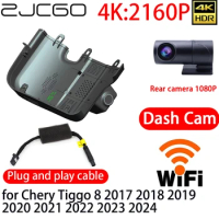 ZJCGO 4K DVR Dash Cam Wifi Front Rear Camera 24h Monitor for Chery Tiggo 8 2017 2018 2019 2020 2021 2022 2023 2024