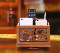 (收納空間)木質鏤空雕花遙控器收納盒預購七天