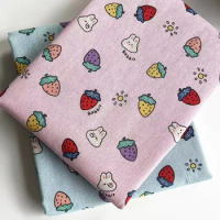 150x50cm Cute Style Cotton Linen Fabric Blue Pink Strawberry Rabbit Printed Handmade DIY Sewing Sofa Table Curtains Storage Bag