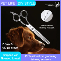 Yijiang 7.0inch VG10 Pet Grooming Scissors Dog Thinning Trimming Scissors Shears For Dogs Products 25% Thinning Rate