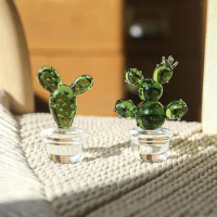 Glass Cactus Bonsai Mini Cactus Figurines Ornaments Micro Landscape Plant Cactus Figurine DIY Flower Pot Cactus Miniature Toys