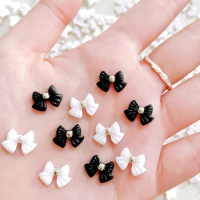 30PCS Elegant Black White Nail Art Bow Charms Accessories 3D Bowknot Nails Decoration Design Supplies Materials Manicure Decor