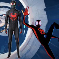 Kostum Cosplay Spider-Man Across the Universe Miles Morales, Perincian 3D, Baju Badan