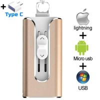 USB Flash Drive for iphone 11/12/13/14 Pro Max Plus OTG USB Memory Stick with Type C Adapter pendrive 16gb 32gb 64gb 128gb【Gold】