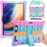 Universal Case for Android 10.1inch Protective Cover Pop Push It Bubble Silicone Stand Case with shoulder Strap Stylus Pen Funda