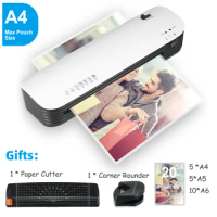 Office Hot and Cold Laminator Machine w/ Paper Cutter Corner Rounder for A4 Document Photo Plastic Film Roll Laminator