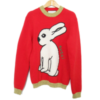 【二手名牌BRAND OFF】GUCCI 古馳 紅色 羊毛 針織 兔子圖案 套頭 毛衣 XS