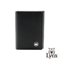 【LYNX】美國山貓十字紋進口牛皮壓扣式3卡名片夾 皮夾 錢包-黑色