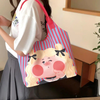 【卡通手繪】美式插畫女孩帆布包(大容量 單肩包 外出包 環保袋 購物袋 帆布袋 學生 上課包包 側