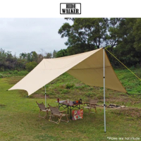 4.5x4.5 Large Tent Tarp Outdoor Camping Black Tarp Waterproof Canopy Hexagon Camp Awning with Silver Coating for 6-10 People