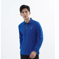 【遊遍天下】男款格紋領抗UV防曬涼感吸濕排汗機能長袖POLO衫 深藍(M-5L)