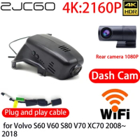 ZJCGO 4K Car DVR Dash Cam Wifi Front Rear Camera 24h Monitor for Volvo S60 V60 S80 V70 XC70 2008~2018