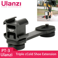 Ulanzi PT-3 Triple Hot Shoe Mount Adapter Microphone Extension Bar for Zhiyun Smooth 4 DJI Osmo Pocket Gimbal Mount Accessories