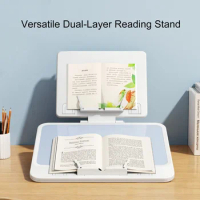 Eary Book Stand for Reading Double Layer Foldable Desktop Book Holder with Page Clips for Laptop iPad Galaxy Tabs MacBook Bible