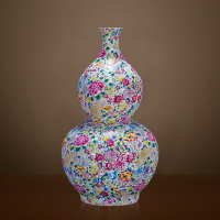 景德鎮陶瓷器仿古乾隆粉彩萬花葫蘆大花瓶收藏擺件中式客廳裝飾品
