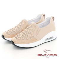 【CUMAR】透膚水鑽厚底台氣墊休閒鞋-粉紅