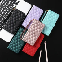 Rhombus Leather Wallet Case For Sony Xperia 1 5 10 I II III IV V 1V 10V Protect Cover Card Holder Strap