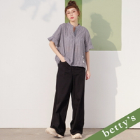 betty’s貝蒂思　腰頭雙釦刺繡長寬褲(黑色)