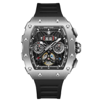 Reef Tiger Men Automatic Watch Luxury Mechanical Wristwatch Tonneau Case Luminous 50M Waterproof Sapphire Month Week Date