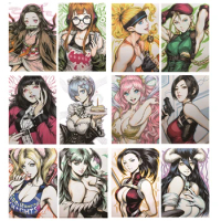 12pcs/set One Piece Demon Slayer hand-painted refraction flash card Rem Anime Pretty Girl Game Collection Collection Card