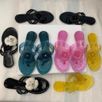 PVC Fragrant Flip-flops Flat Beach Shoes Women Jelly Design Floral Transparent Slippers Dress 2023 Lady Sandals Fashion Outside