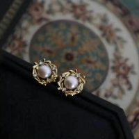 DIY珍珠配件 925銀耳釘空托 遮瑕時尚款珍珠耳墜托 配5-6mm圓扁珠