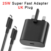 25W PD UK Super Fast Charger For Samsung Galaxy Z Fold5 S20 S21 S22 S23 S10 Ultra Note 10+ Fast Charging USB C To Type C Cable