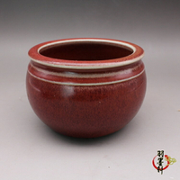 晚清 祭紅釉 小缸 香爐 古玩陶瓷古董瓷器手工仿古老貨收藏擺件