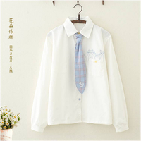 日系秋裝可愛貓咪刺繡長袖襯衫女初高中學生學院風少女白襯衣上衣