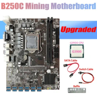 B250C ETH Miner Motherboard+G3900 CPU+Baffle+SATA Cable+Switch Cable 12USB3.0 Graphics Card Slot LGA1151 For BTC