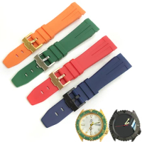 Blue Red Green Silicone Watch Strap Arc Band Sport Waterproof For Seiko SKX007 With Tools Steel Buckle Bracelet Watch Parts 22mm