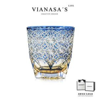 其他品牌 - 高端手工雕刻水晶杯藍雛菊江戶切子威士忌酒杯禮盒裝