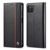 Carbon Fiber Flip Leather Case For Samsung Galaxy A22 4G A22 5G A12 Card Magnetic Wallet Phone Case