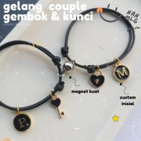 Gelang Couple CUSTOM INISIAL epoxy gembok kunci Magnet Bulat 1pasang (2gelang)