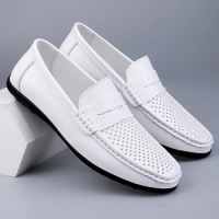 White Boat Shoes Slip-On Shoes Man Loafers Fashion Breathable Daily Classics Casual Leather Shoes