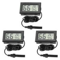 3Pcs Digital Thermometer Hygrometer with Probe Thermometers for Reptile Incubator Aquarium Poultry Office Living Room