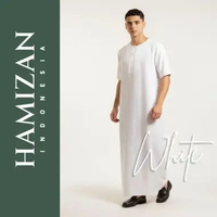 HAMIZAN - New Emirati Comfort Short Sleeve Thobe | Baju Gamis Pria Jubah Arab Dewasa | Pakaian Musli