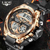 LIGE Top Brand Luxury Electronic Quartz Man Watch Military Digital Watch for Men Fashion Waterproof Luminous Sports Wristwatches