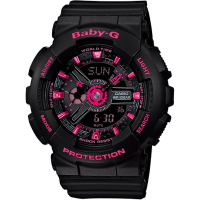 BABY-G 時尚甜美摩登指針數字雙顯錶(BA-111-1A)-黑x桃/43.4mm