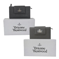【Vivienne Westwood】金色土星LOGO黑色款中夾(荔枝紋黑色/防刮黑色/贈原廠紙盒紙袋/母親節送禮)