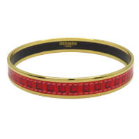 【二手名牌BRAND OFF】HERMES 愛馬仕 紅色皮帶 琺瑯 鍍金 Email Bangle PM 手環