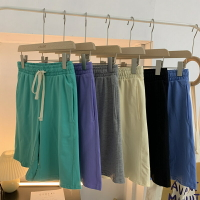 運動短褲女夏薄款M-34新款松緊高腰寬松休閑褲純色五分褲闊腿褲子