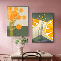 現代簡約裝飾畫橙色水果餐廳組合壁畫北歐清新飯廳背景墻創意掛畫