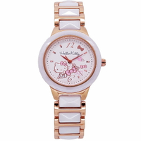 HELLO KITTY 兜風樂趣時尚優質陶瓷腕錶-玫瑰金+白色-LK706LRWW
